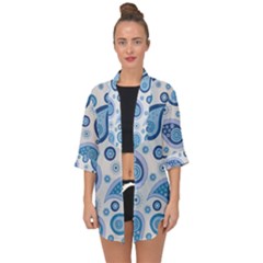 Retro Paisley Blue Open Front Chiffon Kimono by snowwhitegirl