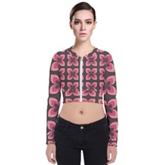 Retro Flower Pink Brown Long Sleeve Zip Up Bomber Jacket by snowwhitegirl