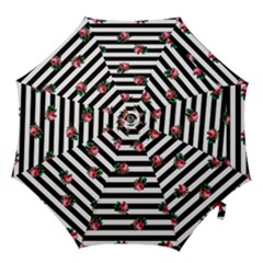 Black Stripes Roses Hook Handle Umbrellas (large) by snowwhitegirl
