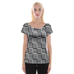 Black And White Basket Weave Cap Sleeve Top by retrotoomoderndesigns