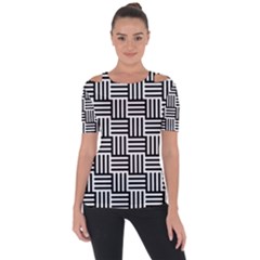 Black And White Basket Weave Shoulder Cut Out Short Sleeve Top by retrotoomoderndesigns