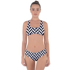 Black And White Herringbone Criss Cross Bikini Set by retrotoomoderndesigns