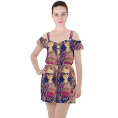Eating Sushi Ruffle Cut Out Chiffon Playsuit by snowwhitegirl