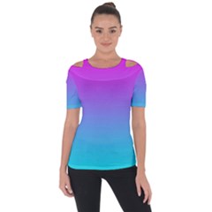 Fuschia Turquoise Dream Shoulder Cut Out Short Sleeve Top by retrotoomoderndesigns