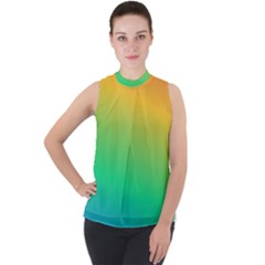 Sunburnt Splash Mock Neck Chiffon Sleeveless Top by retrotoomoderndesigns