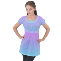 Pink Aqua Dream Puff Sleeve Tunic Top by retrotoomoderndesigns