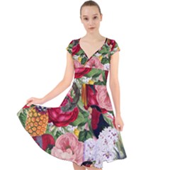 Tropical Bird Floral Cap Sleeve Front Wrap Midi Dress by snowwhitegirl