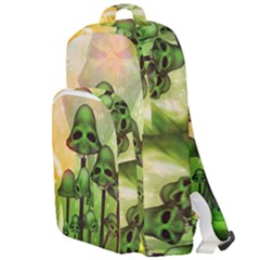 Awesome Funny Mushroom Skulls With Roses And Fire Double Compartment Backpack by FantasyWorld7