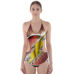 Flashy Logo Cut-out One Piece Swimsuit by Sudhe