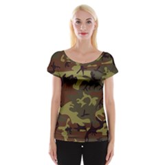 Camo Green Brown Cap Sleeve Top by retrotoomoderndesigns