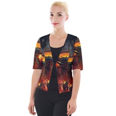 Dragon Legend Art Fire Digital Fantasy Cropped Button Cardigan by Sudhe