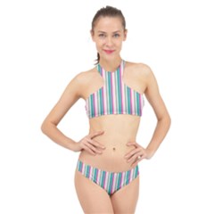 Candy Stripes 1 High Neck Bikini Set by retrotoomoderndesigns