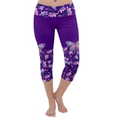 Purple Spring Butterfly Capri Yoga Leggings by lucia