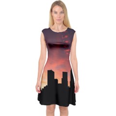 Skyline Panoramic City Architecture Capsleeve Midi Dress by Sudhe