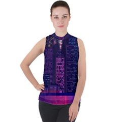 Architecture Home Skyscraper Mock Neck Chiffon Sleeveless Top by Sudhe