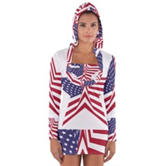 A Star With An American Flag Pattern Long Sleeve Hooded T-shirt by Sudhe