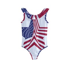A Star With An American Flag Pattern Kids  Frill Swimsuit by Sudhe
