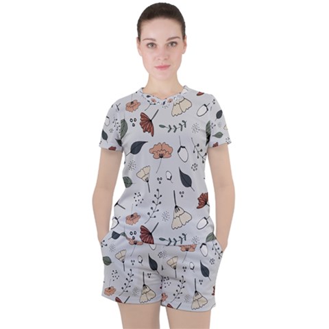 Grey Toned Pattern Women s Tee And Shorts Set by Sudhe