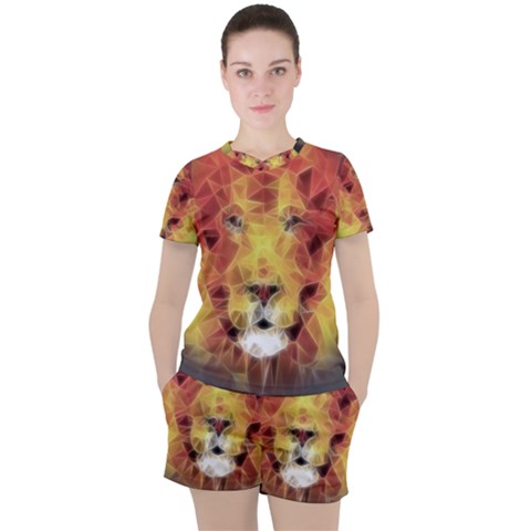 Fractal Lion Women s Tee And Shorts Set by Sudhe