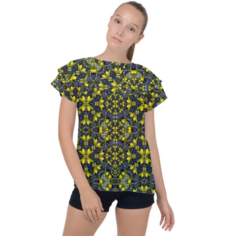 Fresh Clean Spring Flowers In Floral Wreaths Ruffle Collar Chiffon Blouse by pepitasart
