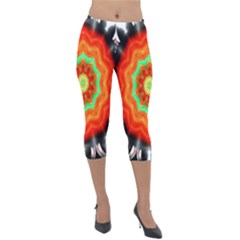Abstract Kaleidoscope Colored Lightweight Velour Capri Leggings  by Sudhe
