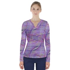 Purple Background Abstract Pattern V-neck Long Sleeve Top by Sudhe