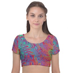 Fractal Bright Fantasy Design Velvet Short Sleeve Crop Top  by Sudhe