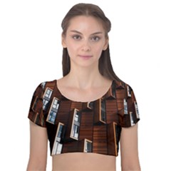 Abstract Architecture Building Business Velvet Short Sleeve Crop Top  by Sudhe