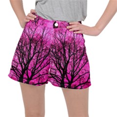 Pink Silhouette Tree Stretch Ripstop Shorts by Sudhe