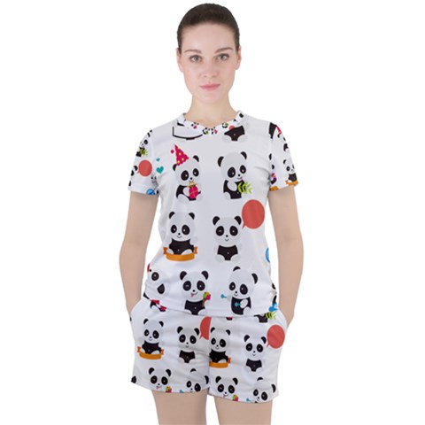 Giant Panda Bear Cuteness Women s Tee And Shorts Set by Sudhe