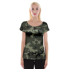 Camo Dark Green Cap Sleeve Top by retrotoomoderndesigns
