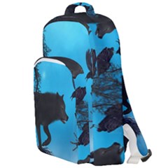Awesome Black Wolf With Crow And Spider Double Compartment Backpack by FantasyWorld7