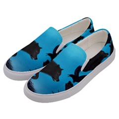 Awesome Black Wolf With Crow And Spider Men s Canvas Slip Ons by FantasyWorld7