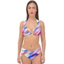 Vivid Colorful Wavy Abstract Print Double Strap Halter Bikini Set View1