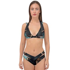 Spirit Of Steampunk, Awesome Train In The Sky Double Strap Halter Bikini Set by FantasyWorld7