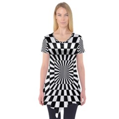 Optical Illusion Chessboard Tunnel Short Sleeve Tunic  by Pakrebo