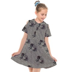 Awesome Steampunk Horse With Wings, Wonderful Pattern Kids  Short Sleeve Shirt Dress by FantasyWorld7