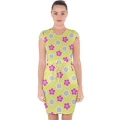 Traditional Patterns Plum Capsleeve Drawstring Dress  by Mariart