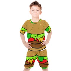 Hamburger Cheeseburger Fast Food Kids  Tee And Shorts Set by Sudhe