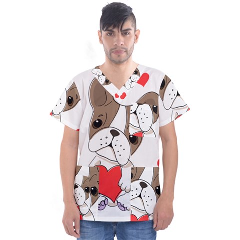 Animation Dog Cute Animate Comic Men s V-neck Scrub Top by Sudhe
