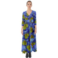Flowers Pansy Background Purple Button Up Boho Maxi Dress by Mariart