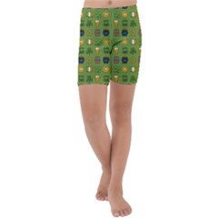 St Patricks Day Pattern Kids  Lightweight Velour Capri Yoga Leggings by Valentinaart