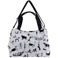 Petroglyph Runic Cavemen Nordic Black Paleo Drawings Pattern Double Compartment Shoulder Bag by snek