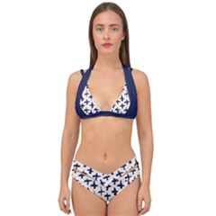 Pattern Ink Blue Navy Crosses Grunge Flesh And Navy Pattern Ink Crosses Grunge Flesh Beige Background Double Strap Halter Bikini Set by genx