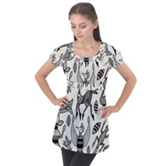 African Senufo Korhogo Tribal Ethnic Art Elements Vector Puff Sleeve Tunic Top by BluedarkArt