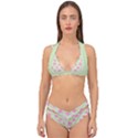 Roses flowers pink and pastel lime green pattern with retro dots Double Strap Halter Bikini Set View1