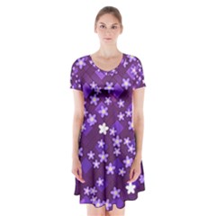 Textile Cross Pattern Square Short Sleeve V-neck Flare Dress by Pakrebo