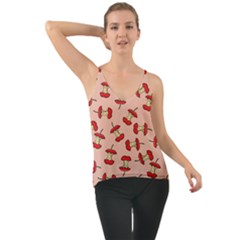 Red Apple Core Funny Retro Pattern Half Eaten On Pastel Orange Background Chiffon Cami by genx