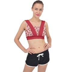 Red Apple Core Funny Retro Pattern Half Eaten On Pastel Orange Background V-back Sports Bra by genx
