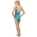 Toast With Cheese Funny Retro Pattern Turquoise Green Background Cross Front Low Back Swimsuit View2